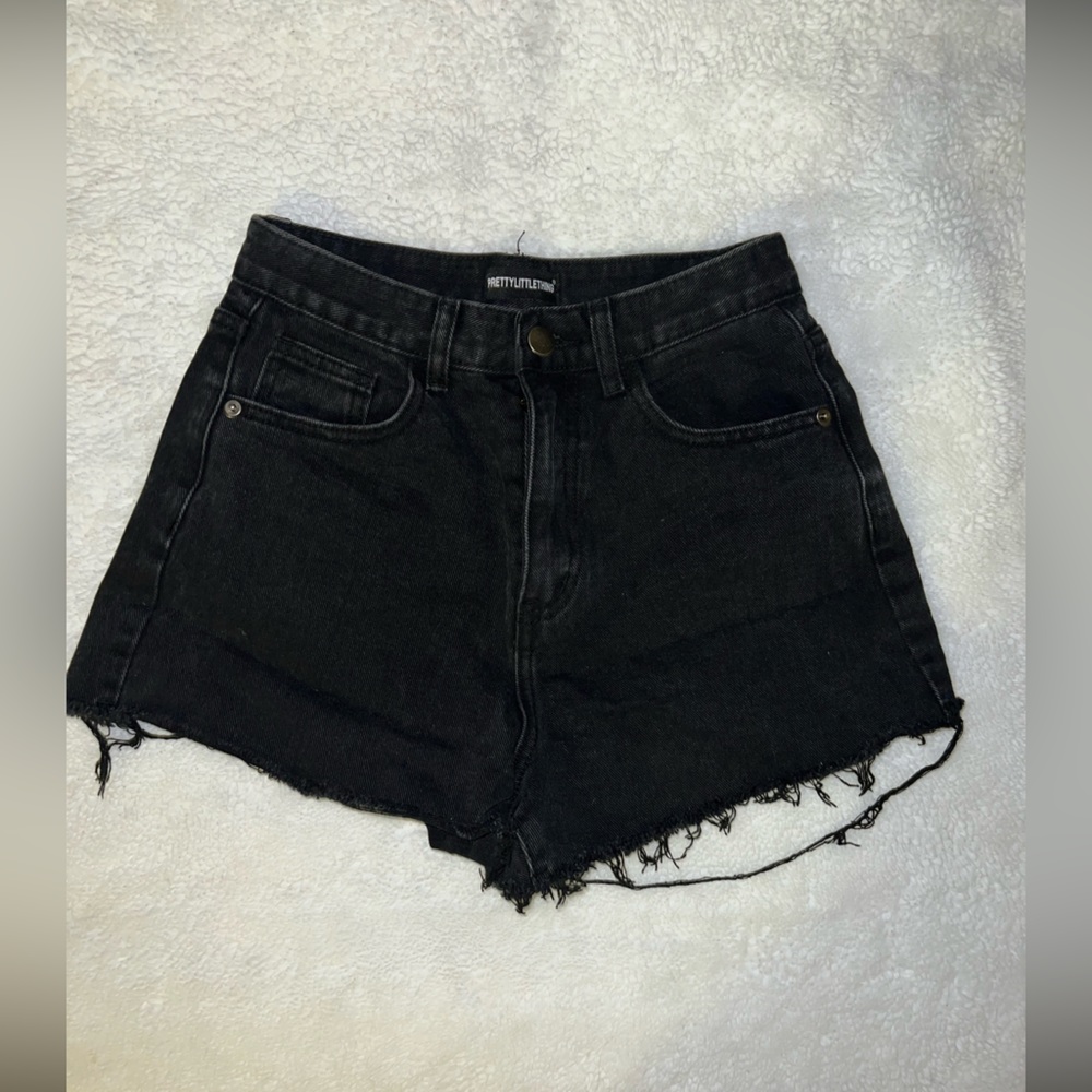 Black high waisted denim shorts. US size 4 UK size 8. Never worn.
